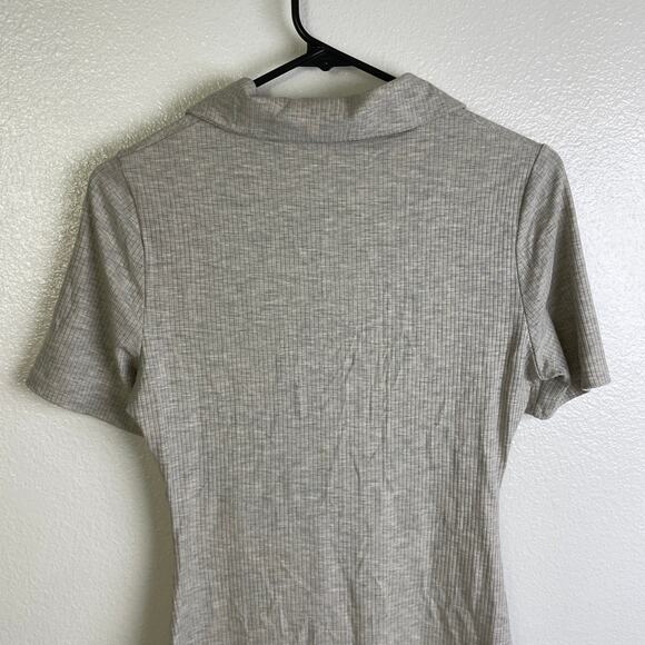 Reformation Lennon Dress Womens Medium Greige Ribbed Short Sleeve Button Stretch - Picture 7 of 11